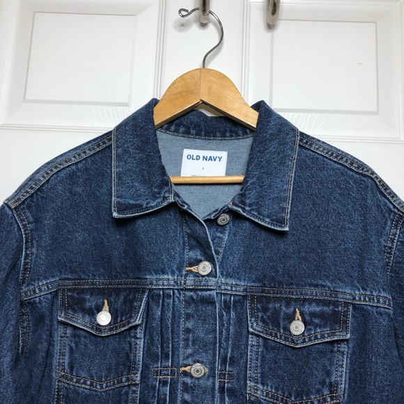 Old Navy 💯 % Cotton Dark Wash Relaxed Classic Button up Denim Jacket Size L - Picture 2 of 15